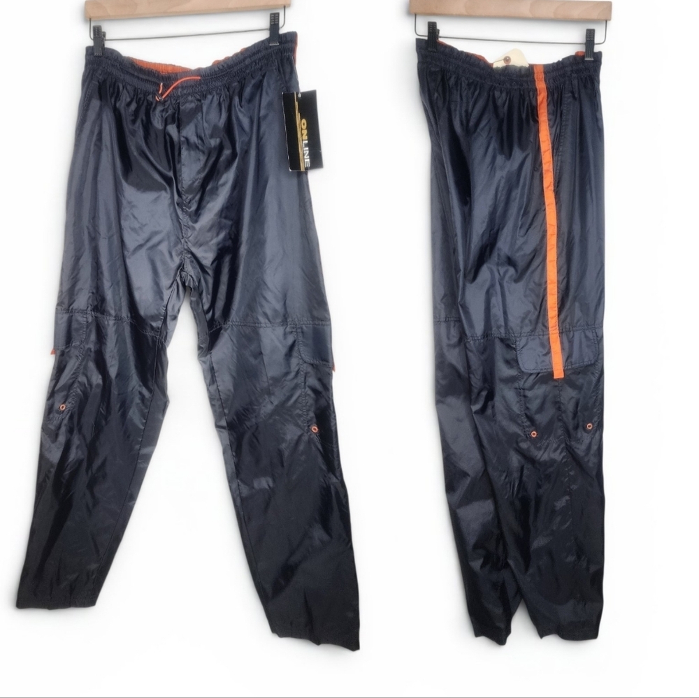 Vintage Swishy Nylon Windbreaker Lined Rave Track Pants in Navy by Online Size L
